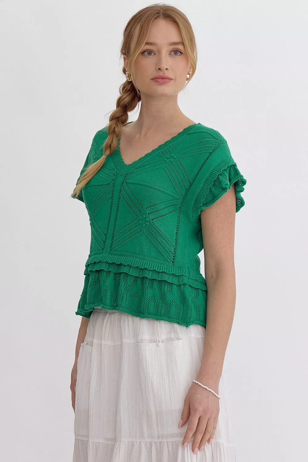 V-Neck Ruffle Sleeve Peplum Top