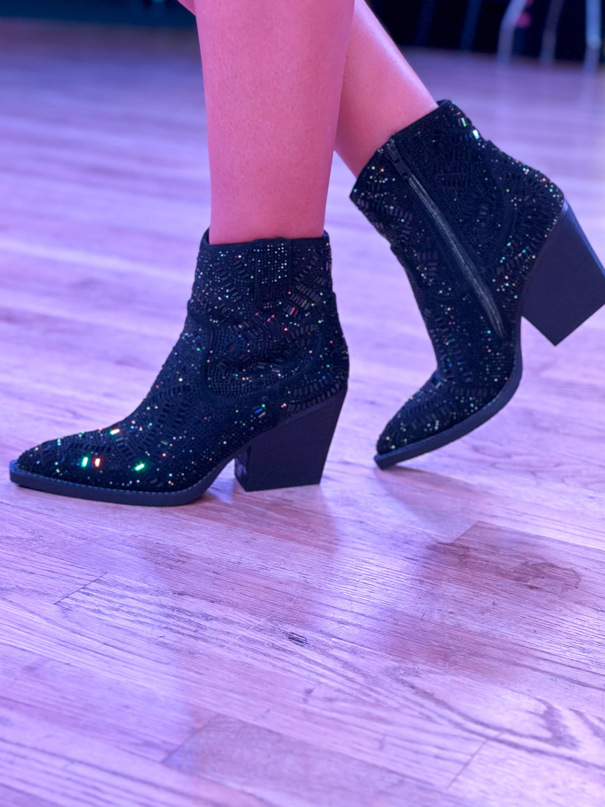 Very G Mazee Black Rhinestone Ankle Boot