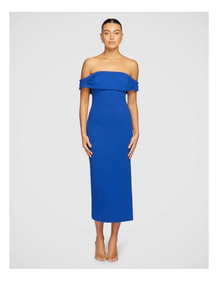 Viktor Off Shoulder Midi Dress in Blue