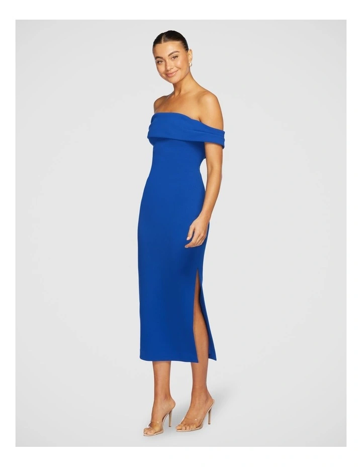 Viktor Off Shoulder Midi Dress in Blue