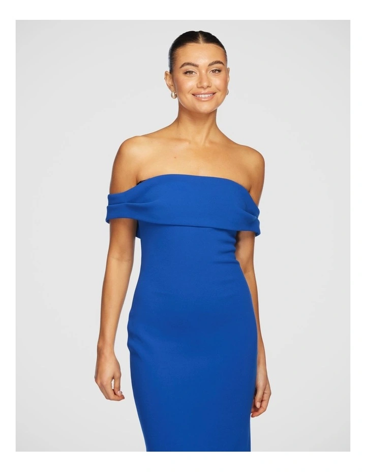 Viktor Off Shoulder Midi Dress in Blue