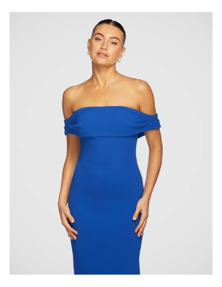 Viktor Off Shoulder Midi Dress in Blue