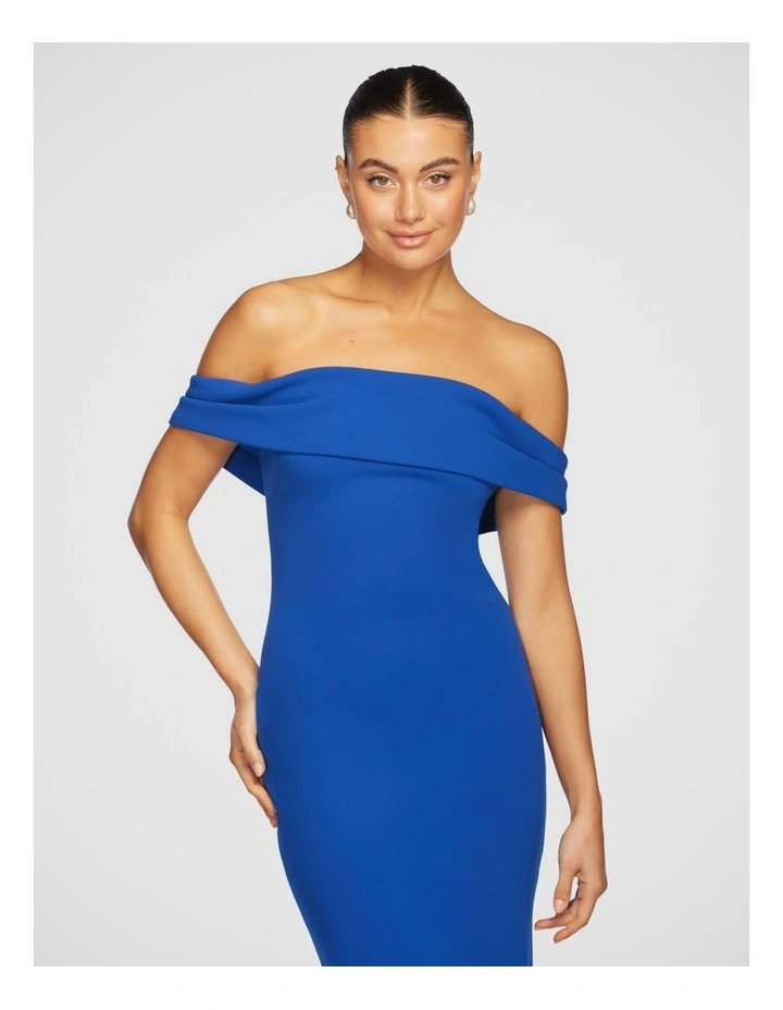 Viktor Off Shoulder Midi Dress in Blue