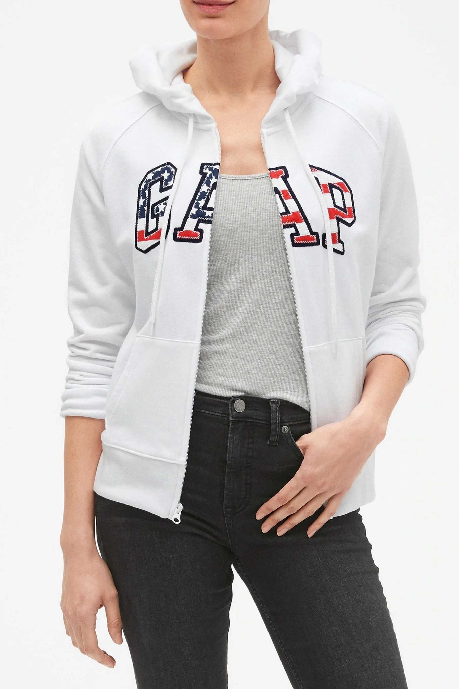 White American Flag Logo Zip Up Hoodie