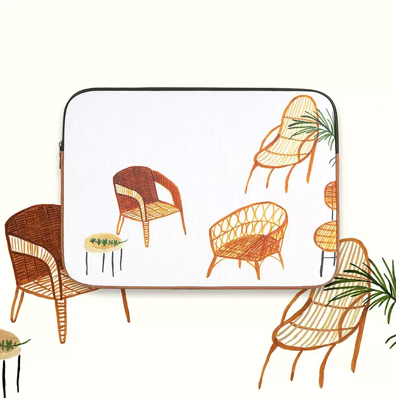 White Beige Chair Graphic Laptop Sleeves 13 15 inch Cases Protective Covers Handbags Square Pouches Designer Artist Prints Cute 