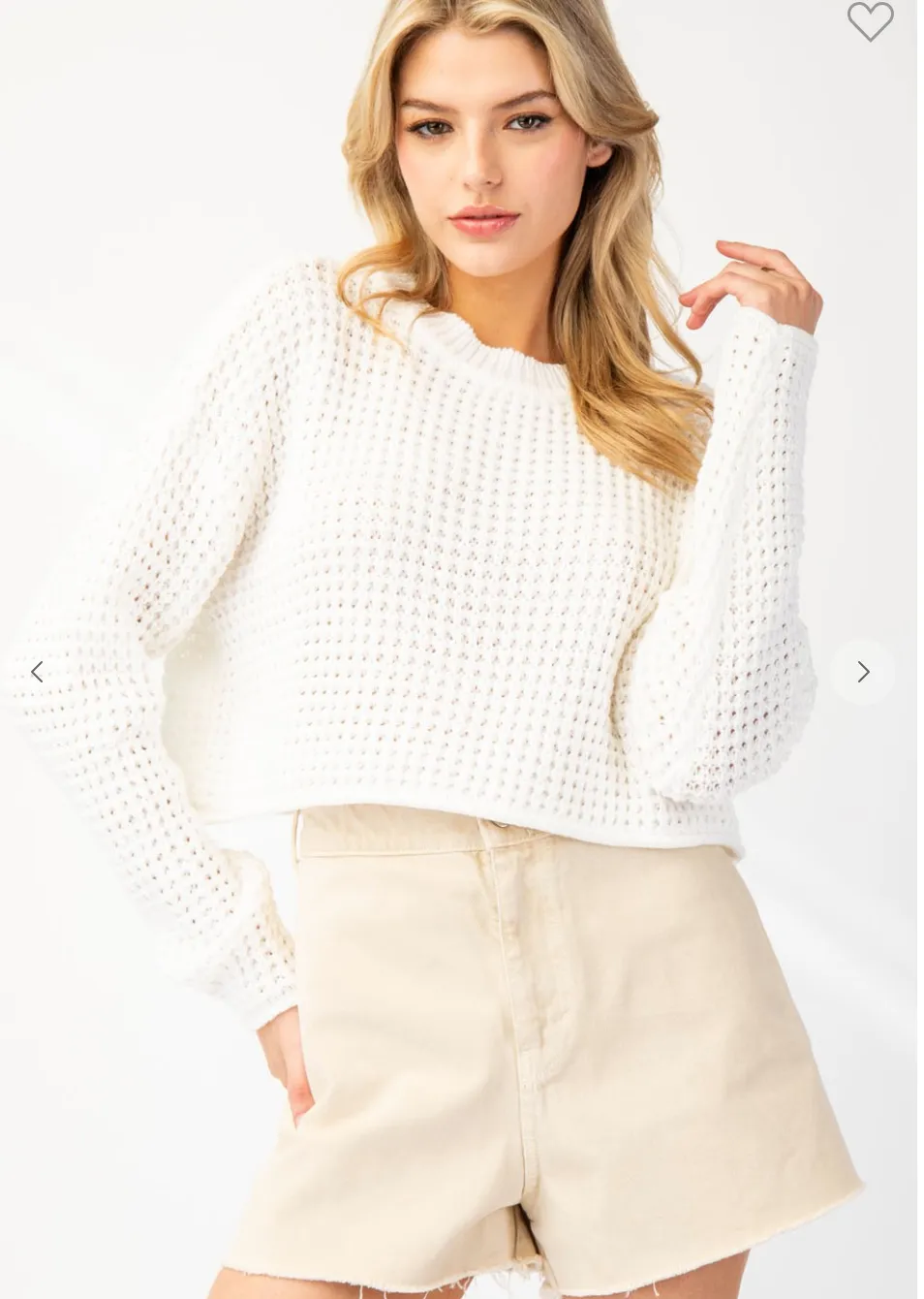 White Cropped Long Sleeve Sweater